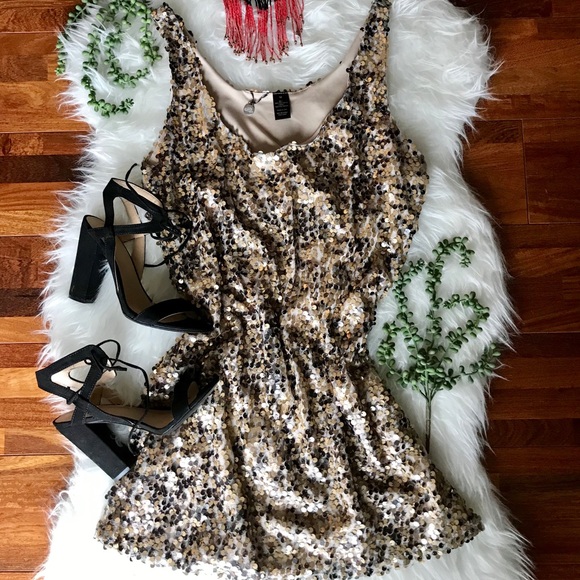 Buckle Dresses & Skirts - Black & Gold Sequined Mini Dress